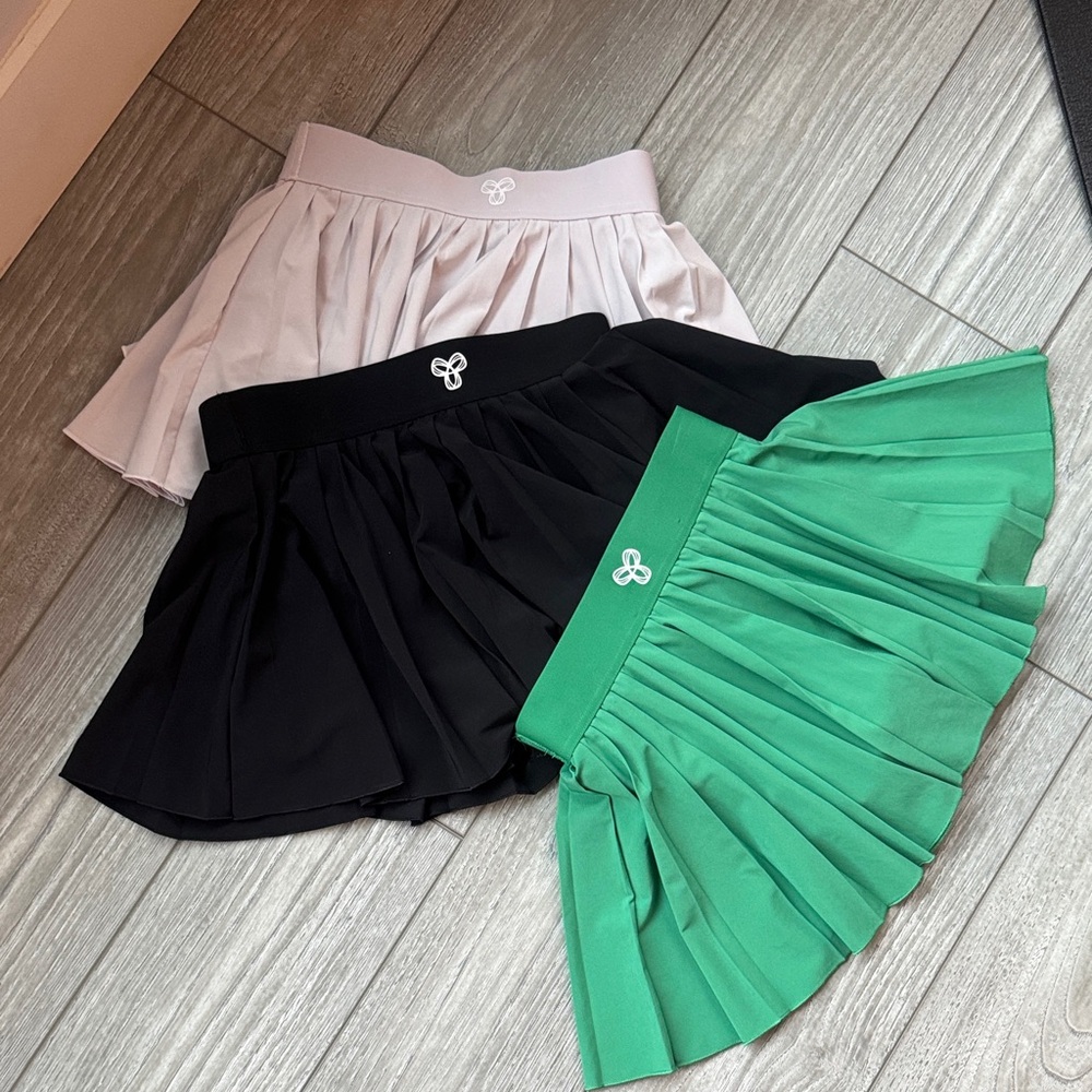 TnAction Girls Tennis Skorts - Black, Green, and Light Pink